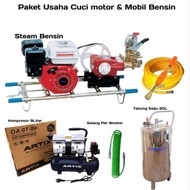 Paket Usaha Cuci Steam Motor & Mobil Bensin + Kompresor + Tabung Salju