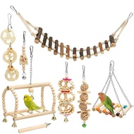 Parrot Chewing Toys Small Medium-Sized Bird Toys Log Swing Ring Bell String 8-Piece Set 350g