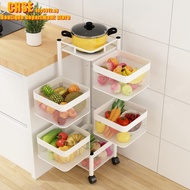 【Trolley rack】Multi layer kitchen rotating storage basket kitchen storage basket kitchen rack vegetable storage basket kitchen rotating rack kitchen trolley with wheels kitchen storage rack rotating storage tray vegetable basket trolley basket with wheels