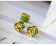 HZP Vòng Cổ Mặt Dây Chuyền Ngọc Bích Hetian Vàng Cổ Đại Cho Nữ Vòng Cổ Xương Đòn Mặt Dây Chuyền Thời