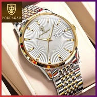 - POEDAGAR Watch For Men Original Waterproof Relo Quartz Stainless Steel Gold Sliver Calendar Lumino