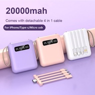 SG Ready Stock Fast Charging Power Bank Cable Powerbank 20000 Mah 4 in 1 Macaron Mini Power Bank