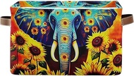 Blue Elephant Sunflowers Floral Folding Storage Bin with Handles Basket for Shelf