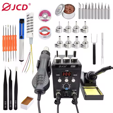 JCD 2 in 1 Soldering Station 8586 LED Digital Display SMD Rework Hot Air Gun Solder Iron 220V ESD We