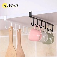 ASWELL Mug Hooks Under Cabinet, Multifunction Hanging Cups Holder,  Adjustable Space Saving 6 Hook M
