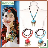LUOLVUO Bohemian Necklace, Jewellery Vintage Bohemian Pendant Necklace,  Gifts Alloy Turquoise Long 