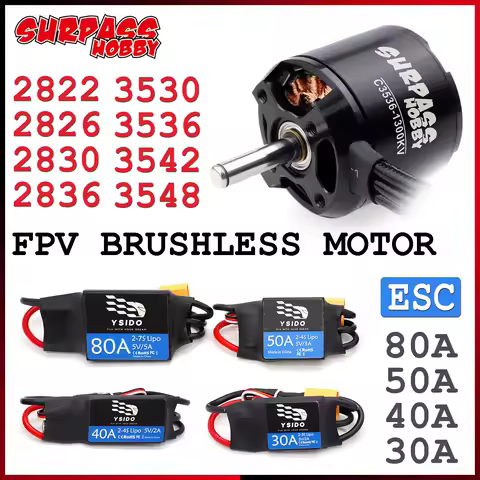 Surpass Hobby 2822 2826 2830 2836 3530 3536 3542 3548 Brushless Motor with 30A/40A/50A/80A ESC for R