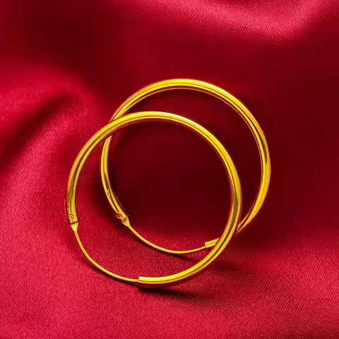 Women's 24K Gold Shiny Large Earrings (20-30mm), AU999 | Engraved "Entropy" with mechanical motifs.