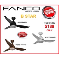 Fanco B Star 36/46/52" DC Ceiling Fans With Remote And 3 tone Led Light | Singapore Warranty | Free Delivery