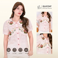 Gluecoat | [U580] Red Bow Cat Embroidered Shirt With Lotus Collar And Red-White Plaid Buttons Practi