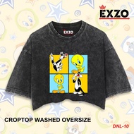 EXZO Kaos CROP TOP TWEETY CARTOON Oversize stonewash acidwash sandwash washed tshirt kaos TWEETY CAR