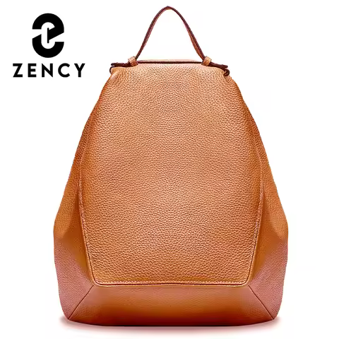 Zency Women Stylish Classic Backpack Khaki Genuine Leather Knapsack Satchel Purse Roomy with Pockets