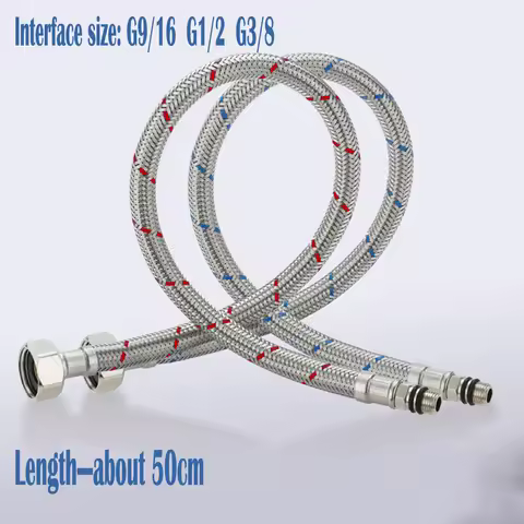 2PCS 50cm Flexible Plumbing Pipes G1/2 G3/8 G9/16 Cold Hot Mixer Faucet Stainless Steel Water Supply
