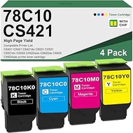 4 Pack 78C10 Toner Cartridge Replacement for Lexmark 78C10K0 78C10C0 78C10M0 78C10Y0 High Yield Tone