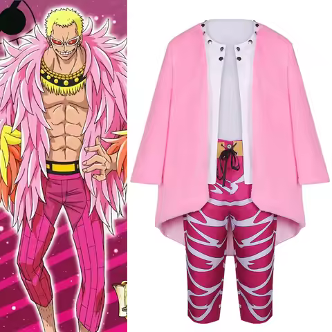Anime Doflamingo Cosplay Fantasia Costume Disguise for Adult Men Jacket Cape Pants with sunglasses H