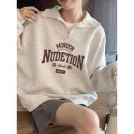 Taiwan Shipping Loose POLO Collar Zipper University t Collared t-Shirt Lapel Top Autumn Winter Cloth