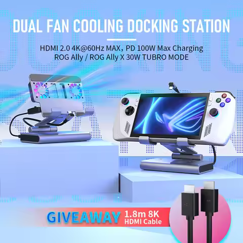 RGB Dual Fans Docking Station For ROG ALLY SteamDeck Game Console AOKZOE OneXPlayer Dock Adjustable 