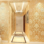 Golden 3 d European big flower wallpaper sitting room bedroom salon costly contracted white solid wallpaper