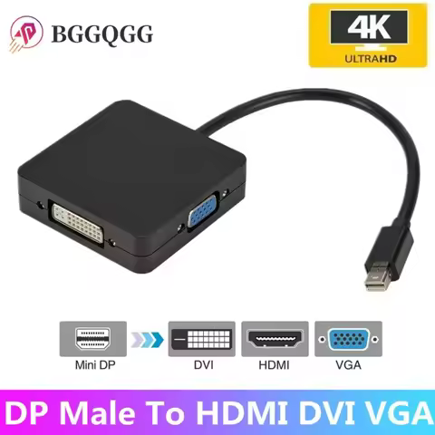 BGGQGG 3 in 1 Thunderbolt 4K Mini Display Port Dock Converter MINI DP Male To HDMI-compatible DVI VG