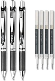 Pentel EnerGel Deluxe RTX Liquid Gel Ink Pen Set Kit, Pack of 3 with 4 Refills (Black - 0.7mm)