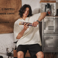 【READY STOCK】ProMan men plain waffle V-Neck Short Sleeve Simple baju t shirt lelaki berkolar hitam L