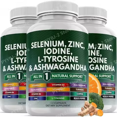 Multimineral Vitamin Capsules with Selenium Zinc Iodine L-TyrosineTurmeric Silica Supplement Daily N