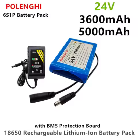 POLENGHI 6S1P Battery Pack 24V 3600-5000mAh 18650 Rechargeable Lithium-Ion Battery Pack with BMS Pro