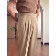 Light Mature British Style Men's Gurkha High Waist Straight Trousers Italian Naples Gentleman Casual