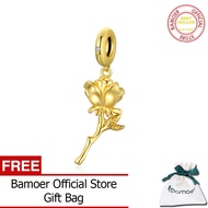 BAMOER Charm Mặt Hình Hoa Hồng 3D Charm Màu Vàng Hồng Bằng Bạc Ý 925 Để Tự Làm Vòng Tay Hoặc Vòng Cổ