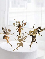 5入組金色閃粉天使蛋糕裝飾芭蕾仙女蛋糕尖塔，適用於婚禮生日派對裝飾用品（不帶棍子）