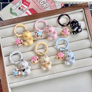 Cartoon 3D Cat Animal Keychain Cute Sakura Wind Chime Pendant Women Handbag Ornament Keyring