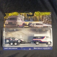 Hot wheel team transport dmc delorean +hw rally hauler pack