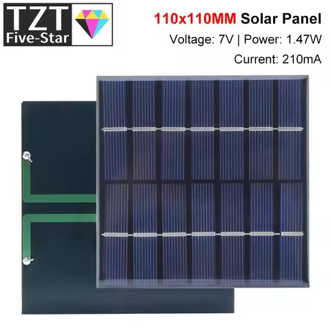 GREATZT 7V 210mA 1.47W Solar Panel Polycrystalline 110*110MM Mini Sunpower Solar System DIY for Batt