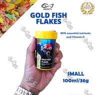 INFINITY Goldfish FLAKES (100ml SMALL) Goldfish Food Ranchu Oranda Red Cap Moor etc(ff)