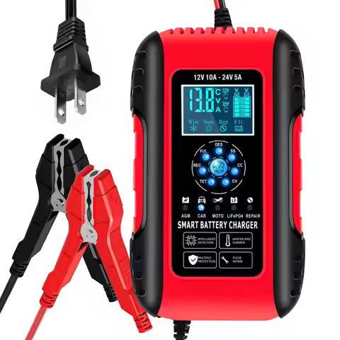 J50 12V10A/24V5A Lifepo4 Lead Acid Car Battery Chargers 7 Stage Battery Maintainer Speedlight Indica