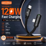 🔥【READY STOCK】Abodos AS-DS3019C-C 120W PD Fast Charging Cable | 90° Elbow Type-C to Type-C | 1.2M US
