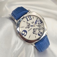 ORIENT  Japan  นาฬิกาผู้หญิง Quartz ลายผี้เสื้อ สายหนังสีฟ้า  รับประกัน 1ปี