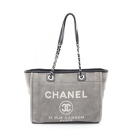 【二手】香奈兒 CHANEL 托特包 Deauville A67001 灰/白/黑帆布 Deauville 雙向鏈條托特包 MM 女士二手 B