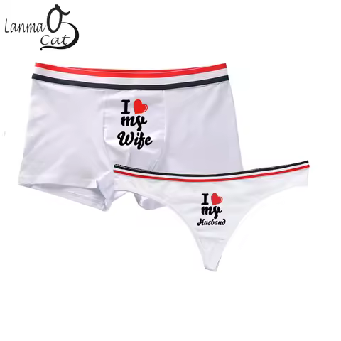 Couple Lover Matching Letter Print Underwear Order Seperately for Women G string and Men Boxer Short