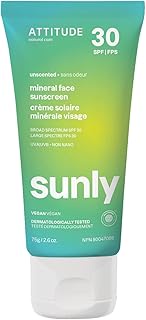 ATTITUDE Mineral Face Sunscreen with Zinc Oxide, SPF 30, EWG Verified, Broad Spectrum UVA/UVB Protec