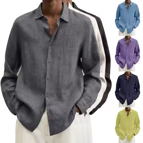 Oversized S-5XL Men Cotton Linen Blouse Tops Summer Spring Turn Down Collar Long Sleeve Office Work 