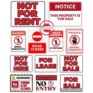 For | Private Property | No Trespassing | For Rent | For Lease | For Hire | Laminated A4 Signs