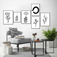 Buddhist Symbols, Zen Art, Lotus Canvas Painting Yoga Zen Boho Meditation Buddha Poster and Print Art Room Bedroom Picture KW3D