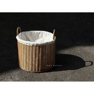 Rattan woven wicker toy laundry basket storage organiser handcarry handle w/ inner lining Bakul rota