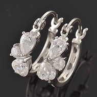 Amazing 9k White Gold Filled CZ Heart Hoop Earrings