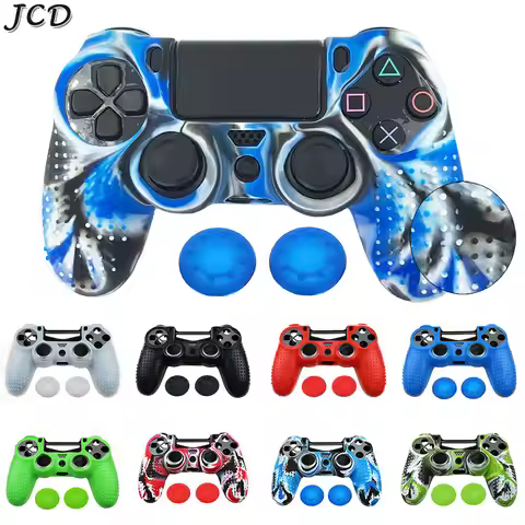 JCD Anti Slip Silicone Protective Skin Case For PS4 Pro Slim Controller Rubber Cover 3D Analog Thumb