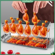surpriseprice| Drip Pan Chicken Rack 12-slot Chicken Leg Grill Stainless Steel Chicken Leg Grill Rack with Drip Pan Perfect for Wings Legs Rust-proof Easy to Clean Bbq for Indoor
