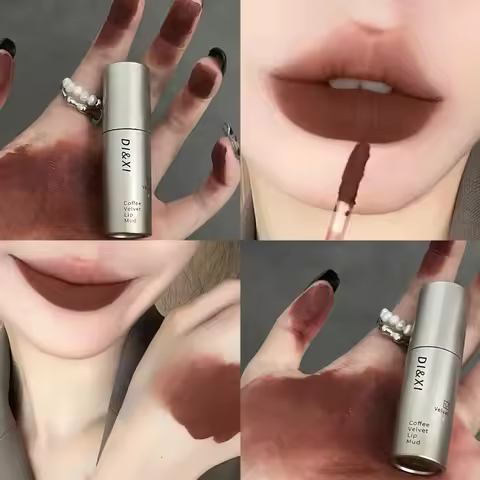 Dark Brown Matte Velvet Lip Gloss Waterproof Liquid Lipstick Nude Brown Lips Tint Mud Makeup Latte C