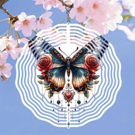 HelloYoung Metal Wind Spinner Rose Butterfly 3D Kinetic Garden Art Outdoor Decor