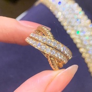 Luxury-inspired crisscross design ring Women gold zirconia diamond ring Jewelry accessory Fashion ve
